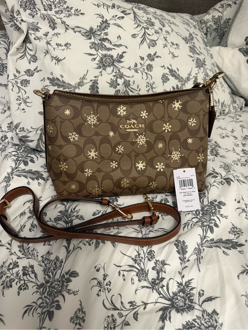 COACH Clara Shoulder Bag In Signature Canvas Leather With Snowflake Print